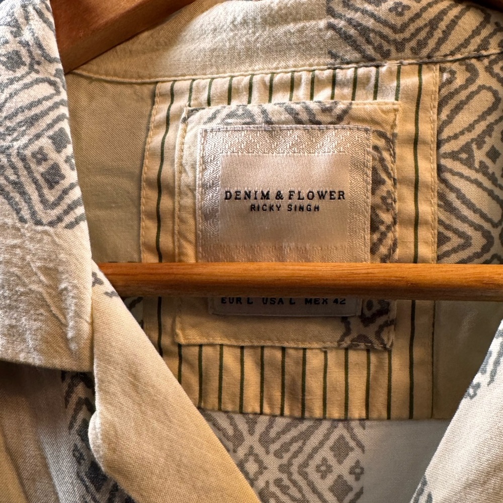 Denim & Flower Cream and Gray Patterned Shirt